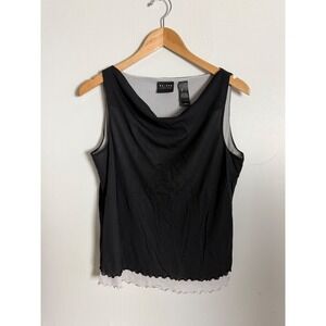 Axcess  Black Double Layer Mesh Cowl Neck Tank Top whimsical Y2K Whimsigoth L